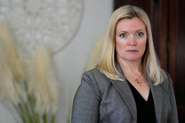 Stacey Wales, sister of the late Christopher Pelkey, is shown at her mother's home, Wednesday, May 7, 2025, in Chandler, Ariz. (AP Photo/Matt York)