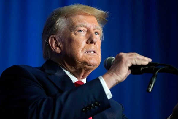 FILE - Former President Donald Trump speaks at the New Hampshire Federation of Republican Women Lilac Luncheon, June 27, 2023, in Concord, N.H. (AP Photo/Steven Senne, File)