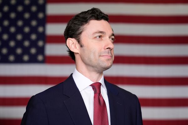 Sen. Jon Ossoff, D-Ga., poses for a portrait during an event at Dobbins Air Reserve Base, Saturday, April 26, 2025, in Marietta, Ga. (AP Photo/Brynn Anderson)