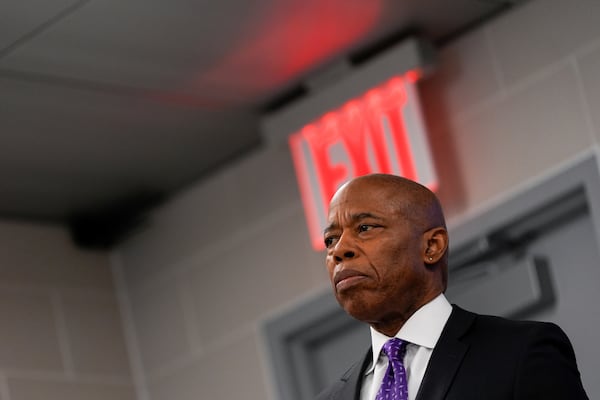 New York City Mayor Eric Adams attends an event at NYPD's 40th precinct, Thursday, Feb. 20, 2025, in the Bronx borough of New York. (AP Photo/Julia Demaree Nikhinson)