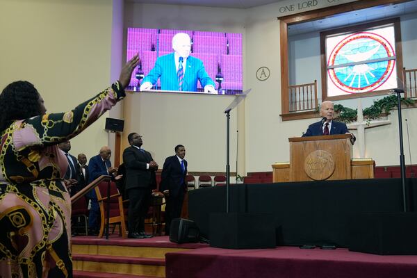 President Joe Biden speaks during a church service at Royal Missionary Baptist Church in North Charleston, S.C., Sunday, Jan. 19, 2025. (AP Photo/Stephanie Scarbrough)