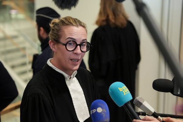 Fanny Colin, lawyer of French filmmaker Christophe Ruggia, speaks to the media after his verdict at the courthouse in Paris, Monday, Feb. 3, 2025. (AP Photo/Aurelien Morissard)