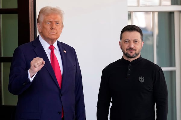 President Donald Trump welcomes Ukraine President Volodymyr Zelenskyy at the White House in Washington, Friday, Feb. 28, 2025. (AP Photo/Ben Curtis)