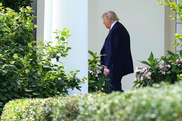 President Donald Trump departs the White House, Friday, May 23, 2025, in Washington. (AP Photo/Jacquelyn Martin)