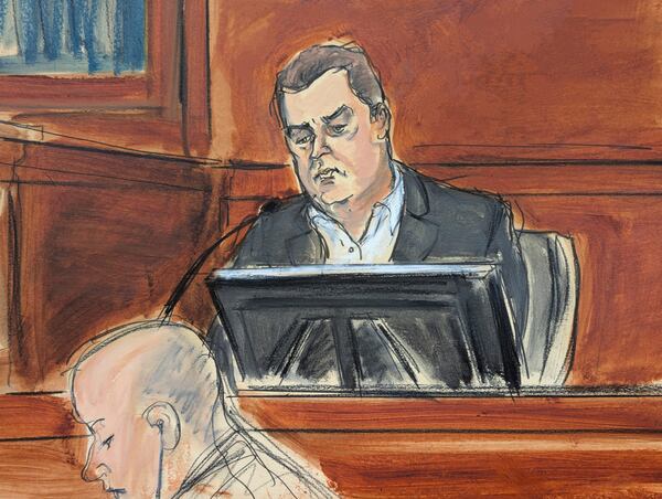 George Kaplan, Sean "Diddy" Combs' former personal assistant, testifies on the witness stand during Sean "Diddy" Combs' sex trafficking and racketeering trial in Manhattan federal court, Wednesday, May 21, 2025, in New York. (Elizabeth Williams via AP)