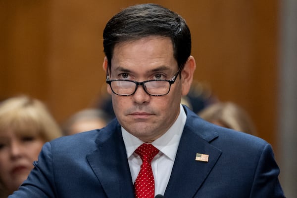 Sen. Marco Rubio, R-Fla., President-elect Donald Trump's choice to be Secretary of State, appears before the Senate Foreign Relations Committee for his confirmation hearing, at the Capitol in Washington, Wednesday, Jan. 15, 2025. (AP Photo/Alex Brandon)