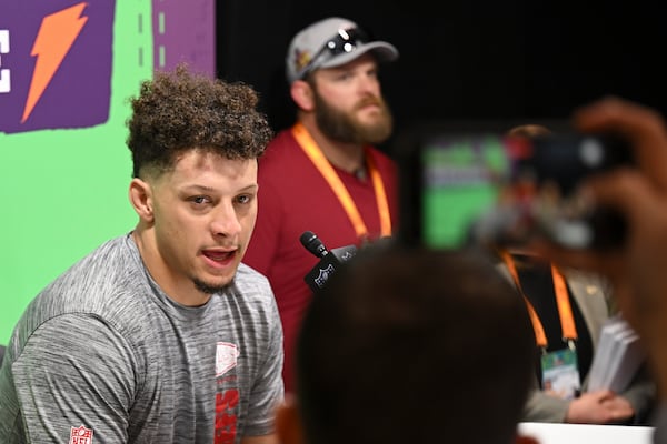 Kansas City Chiefs quarterback Patrick Mahomes speaks during a news conference after their loss against the Philadelphia Eagles in the NFL Super Bowl 59 football game Sunday, Feb. 9, 2025, in New Orleans. (AP Photo/Kyusung Gong)