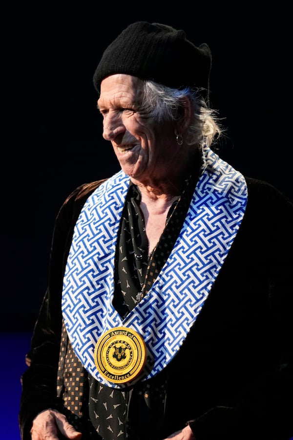 Keith Richards speaks after receiving the first Connecticut Governor's Award of Excellence in Westport, Conn., Wednesday, March 5, 2025. (AP Photo/Seth Wenig)