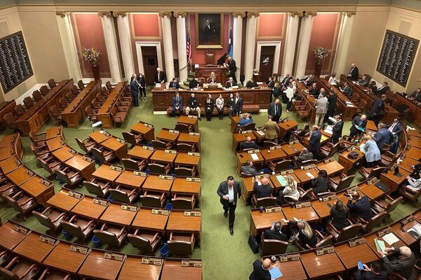 FILE - The Democratic side of the Minnesota House chamber sits empty for a second straight day, in St. Paul, Minn., Jan. 15, 2025, as Democrats continued their boycott in a power struggle with Republicans. (AP Photo/Steve Karnowski, File)