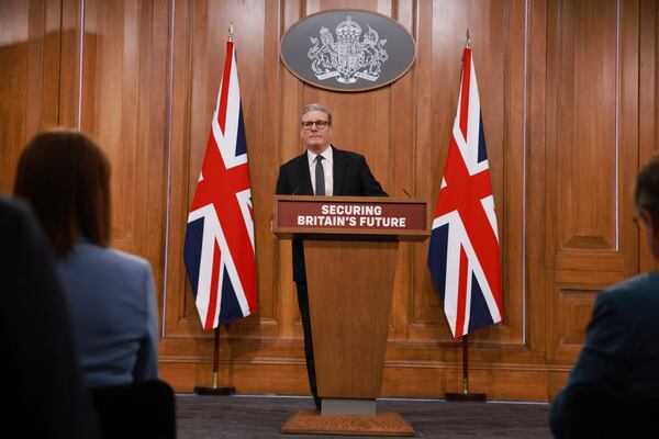 Britain's Prime Minister Keir Starmer pauses, during a press conference, ahead of the publication of the government’s Immigration White Paper, in London, Monday, May 12, 2025. (Ian Vogler, Pool Photo via AP)