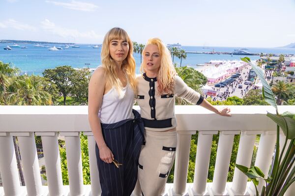 Kristen Stewart, left, and Imogen Poots pose for portrait photographs for the film 'The Chronology of Water' at the 78th international film festival, Cannes, southern France, Saturday, May 17, 2025. (Photo by Joel C Ryan/Invision/AP)