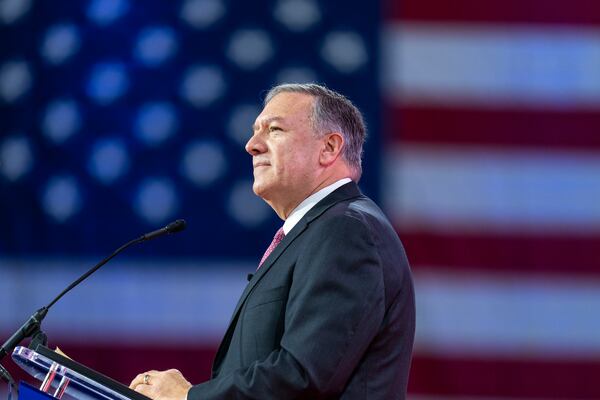 FILE - Former Secretary of State Mike Pompeo speaks at the Conservative Political Action Conference, CPAC 2023, March 3, 2023, at National Harbor in Oxon Hill, Md. (AP Photo/Alex Brandon, File)