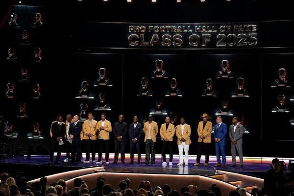 NFL Hall of Fame Class of 2025 presentation during the NFL Honors award show ahead of the Super Bowl 59 football game, Thursday, Feb. 6, 2025, in New Orleans. (AP Photo/David J. Phillip)