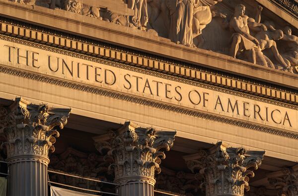 FILE - The National Archives building is seen in Washington on the morning after Election Day, Nov. 4, 2020. (AP Photo/J. Scott Applewhite, File)