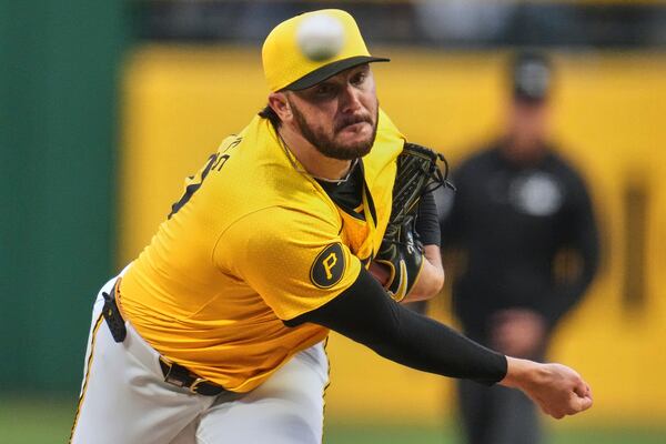 Pittsburgh Pirates pitcher Paul Skenes delivers during the first inning of a baseball game against the Milwaukee Brewers in Pittsburgh, Friday, May 23, 2025. (AP Photo/Gene J. Puskar)