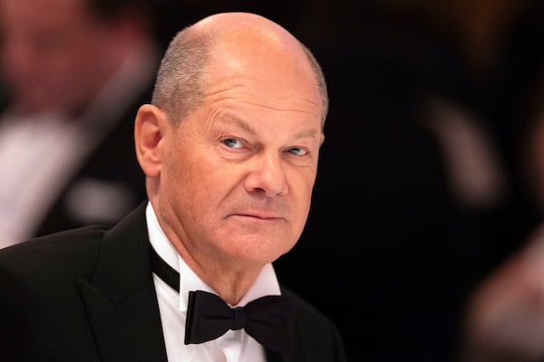 German Chancellor Olaf Scholz attends the New Year's reception of the Cologne Chamber of Industry and Commerce at the Flora, in Cologne, Germany, Thursday Jan. 9, 2025. (Rolf Vennenbernd/dpa via AP)