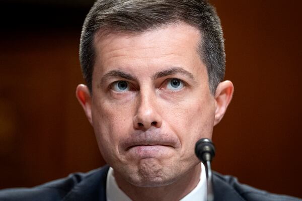 FILE - Transportation Secretary Pete Buttigieg testifies to a Senate Appropriations Subcommittee on Transportation, Housing and Urban Development, and Related Agencies Committee hearing, May 2, 2024, on Capitol Hill in Washington. Buttigieg returns to Iowa Tuesday for an event focused on veterans, six years after he burst onto the national political stage with a strong run in the state's leadoff presidential caucuses. (AP Photo/Jacquelyn Martin, File)