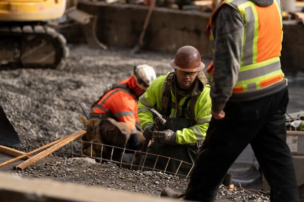 Construction continues on Stark Street Bridge on Thursday, Feb. 6, 2025, in Troutdale, Ore. (AP Photo/Jenny Kane)