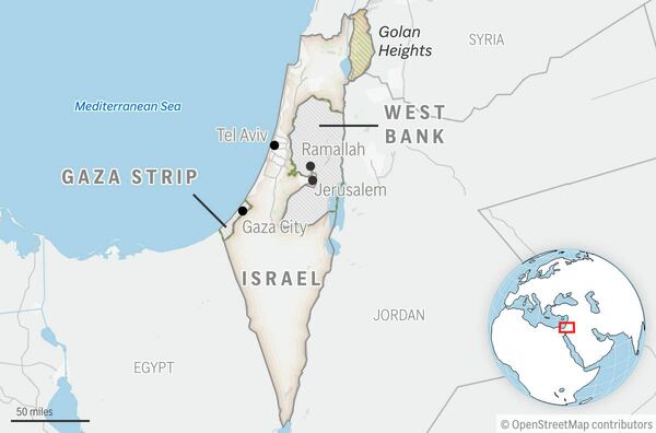 This is a locator map of Israel and the Palestinian Territories. (AP Photo)
