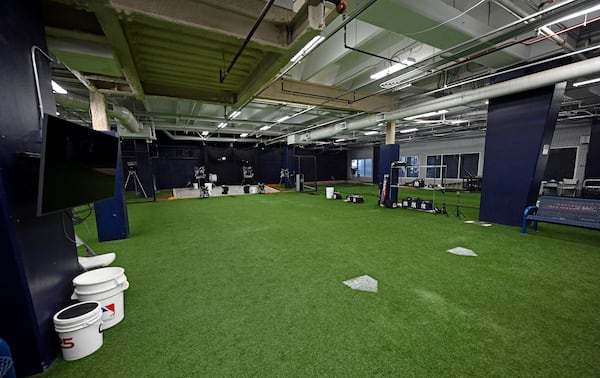 Batting cages stand ready adjacent to the New York Yankees clubhouse during a tour of the upgraded team spring training facilities Thursday, Feb 13, 2025 at George M. Steinbrenner Field, in Tampa, Fla. (AP Photo/Steve Nesius)