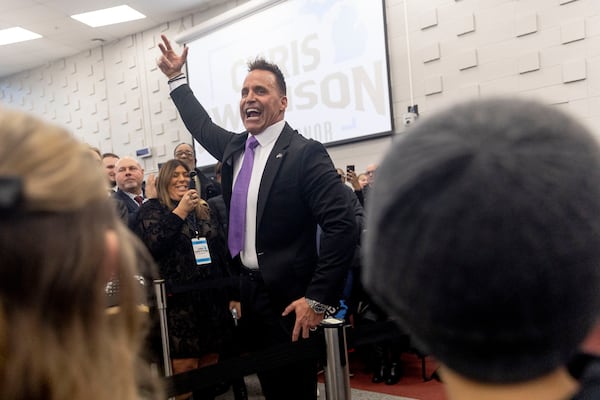 Genesee County Sheriff Chris Swanson announces his campaign to run for governor of Michigan in the 2026 election Thursday, Feb. 6, 2025, at Mott Community College in Flint, Mich. (Jake May/The Flint Journal via AP)