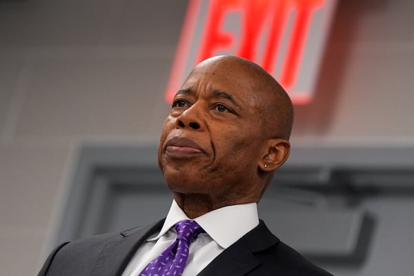 New York City Mayor Eric Adams attends an event at NYPD's 40th precinct, Thursday, Feb. 20, 2025, in the Bronx borough of New York. (AP Photo/Julia Demaree Nikhinson)