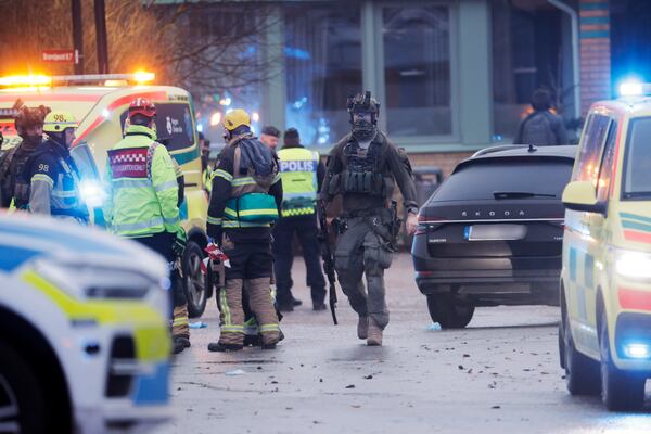 Emergency services at the scene of an incident at Risbergska School, in Örebro, Sweden, Tuesday, Feb. 4, 2025. (Kicki Nilsson/TT News Agency via AP)