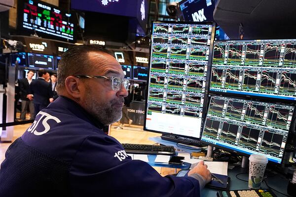 Specialist Anthony Matesic works on the floor of the New York Stock Exchange, Tuesday, May 6, 2025. (AP Photo/Richard Drew)