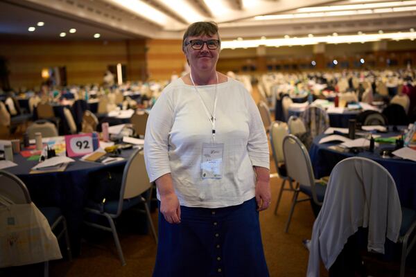 Sister Mary Barron, the president of the umbrella group of leaders of women's religious orders, poses for a photo during a congress of nearly 900 superiors of the world's female religious orders in Rome, Monday, May 5, 2025. (AP Photo/Alessandra Tarantino)