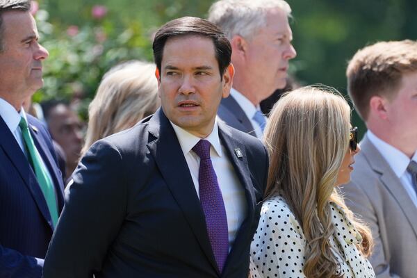 Secretary of State Marco Rubio attends a National Day of Prayer event in the Rose Garden of the White House, Thursday, May 1, 2025, in Washington. (AP Photo/Evan Vucci)