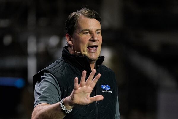 Jim Farley, President and Chief Executive Officer of Ford, speaks at the Ford Motor Company Kentucky Truck Plant to launch the 2025 Ford Expedition, Wednesday, April 30, 2025, in Louisville, Ky. (AP Photo/Carolyn Kaster)