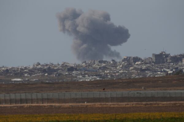 Smoke rises following an Israeli army bombardment in the Gaza Stip, as seen from southern Israel, Monday, May 19, 2025. (AP Photo/Ohad Zwigenberg)