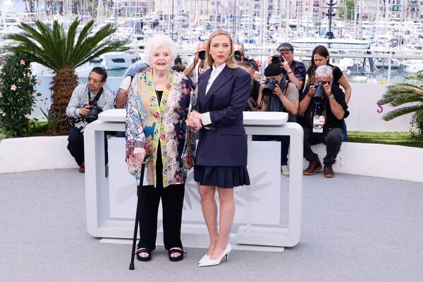 June Squibb, left, and director Scarlett Johansson pose for photographers at the photo call for the film 'Eleanor the Great' at the 78th international film festival, Cannes, southern France, Wednesday, May 21, 2025. (Photo by Joel C Ryan/Invision/AP)