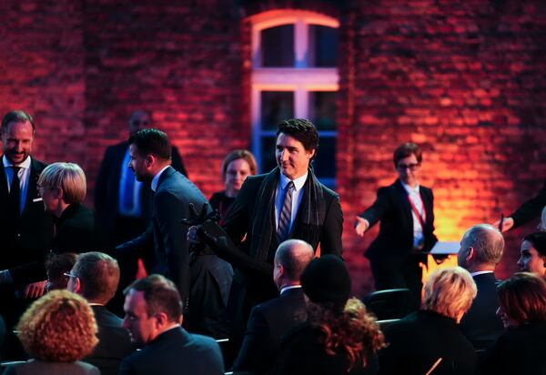 Canada Prime Minister Justin Trudeau arrives to attend the Commemoration Ceremony of the 80th Anniversary of the Liberation of Auschwitz, in Oswiecim, Poland, Monday, Jan. 27, 2025. (Sean Kilpatrick/The Canadian Press via AP)