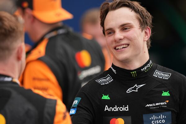 McLaren driver Oscar Piastri of Australia smiles after winning the Formula One Miami Grand Prix auto race Sunday, May 4, 2025, in Miami Gardens. Fla. (AP Photo/Rebecca Blackwell)