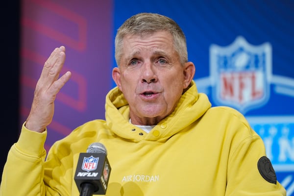 Denver Broncos head coach Sean Payton speaks during a press conference at the NFL football scouting combine in Indianapolis, Tuesday, Feb. 25, 2025. (AP Photo/Michael Conroy)