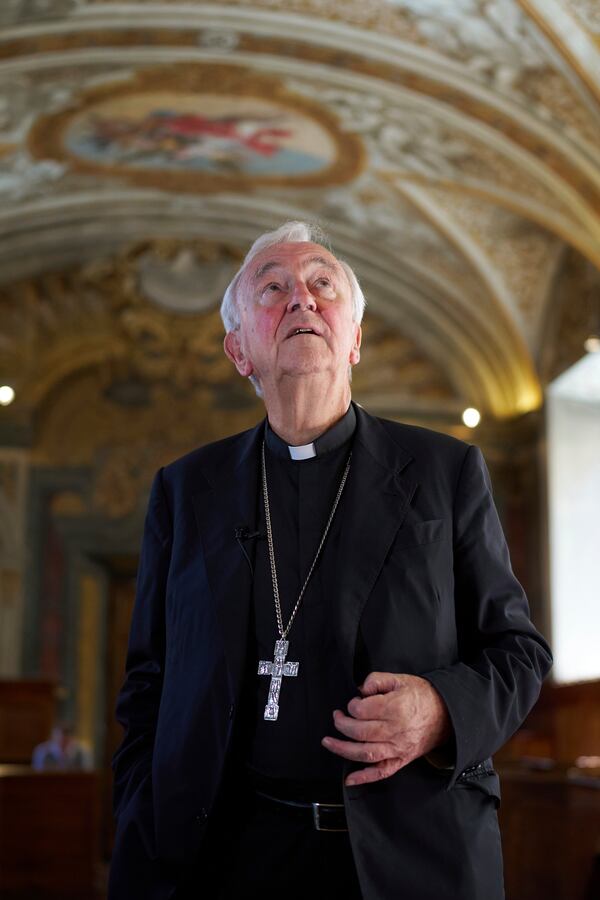 Cardinal Vincent Nichols attends an interview at the Venerable English College, in Rome, Friday, May 2, 2025. (AP Photo/Alessandra Tarantino)