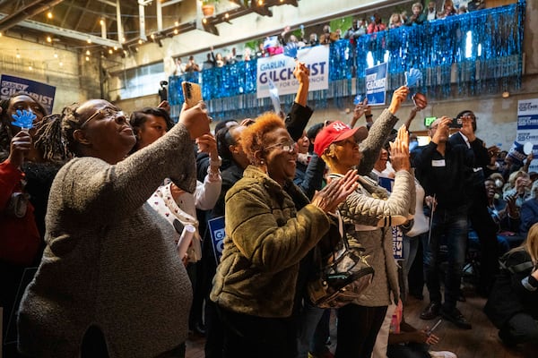 Supporters cheer as Michigan Lt. Gov. Garlin Gilchrist II announces his candidacy for governor of Michigan on Tuesday, March 11, 2025, at the Jam Handy in Detroit. (Katy Kildee/Detroit News via AP)