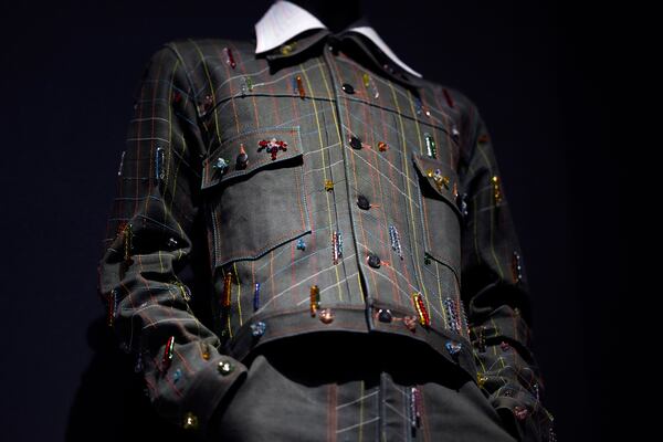 A design by Jacques Agbobly is displayed at the Metropolitan Museum of Art's Costume Institute exhibition, "Superfine: Tailoring Black Style," on Saturday, May 3, 2025, in New York. (Photo by Charles Sykes/Invision/AP)