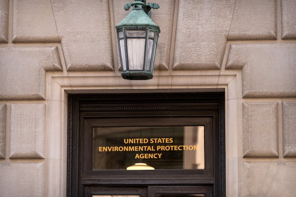 A sign on the headquarters of the Environmental Protection Agency is photographed Wednesday, March 12, 2025, in Washington. (AP Photo/Mark Schiefelbein)