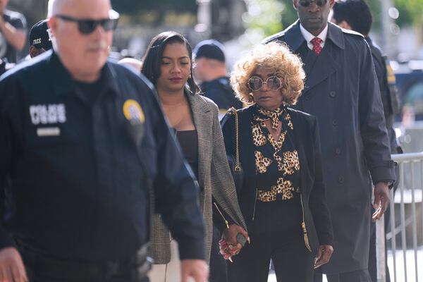 Janice Combs, mother of Sean "Diddy" Combs, second from right, arrives to the courthouse in New York, Monday, May 12, 2025. (AP Photo/Seth Wenig)