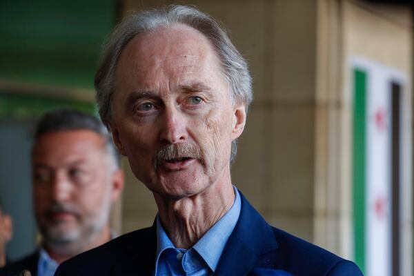 Geir Pedersen, the United Nations' special envoy to Syria, speaks to journalists in Damascus, Syria, Wednesday, Dec. 18, 2024. (AP Photo/Omar Sanadiki)