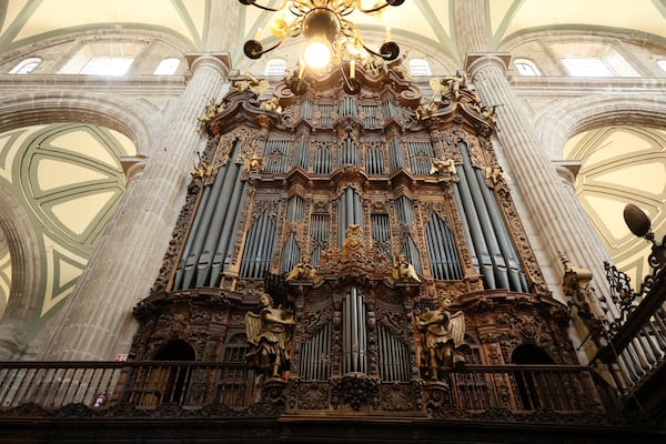 One of two organs stands inside the Metropolitan Cathedral in Mexico City, Friday, February 28, 2025. (AP Photo/Ginnette Riquelme)