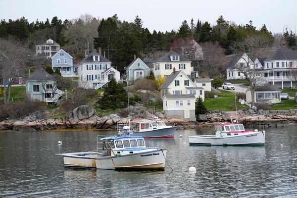 Lobster fishing boats are moored in Stonington, Maine, on Friday, May 2, 2025. (AP Photo/Robert F. Bukaty)