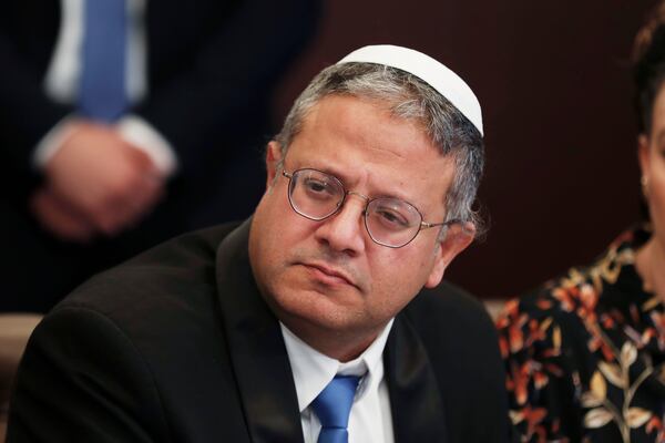 FILE - Itamar Ben-Gvir, Israel's minister of national security, attends a weekly cabinet meeting, Jan. 3, 2023, in Jerusalem. (Atef Safadi/Pool Photo via AP, File)