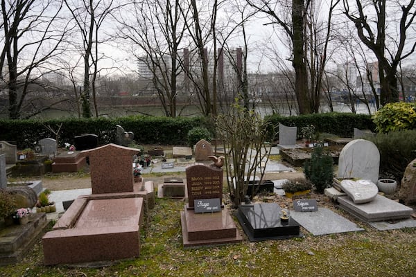 The pet cemetery of Asnieres-sur-Seine, west of Paris, Friday, Feb. 21, 2025. (AP Photo/Michel Euler)