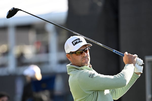 Corey Conners, of Canada, tees off on the 18th hole during the first round of the Arnold Palmer Invitational at Bay Hill golf tournament, Thursday, March 6, 2025, in Orlando, Fla. (AP Photo/Phelan M. Ebenhack)