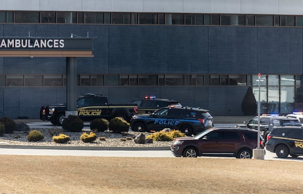 Law enforcement respond to the scene of a shooting at UPMC Memorial Hospital in York, Pa. on Saturday, Feb. 22, 2025. (Sean Simmers /The Patriot-News via AP)