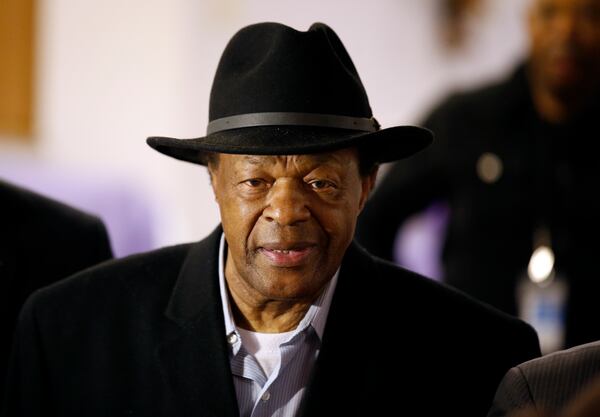 FILE - Former Mayor and current DC City Council member Marion Barry arrives at a media availability March 19, 2014, in Washington. (AP Photo/Alex Brandon, File)