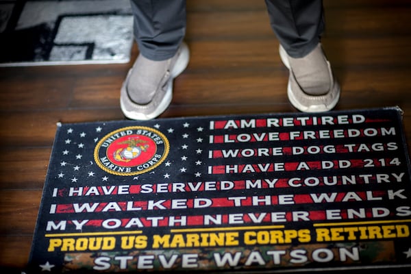 Retired U.S. Marine Stephen Watson stands at his front door of his home, Monday, March 3, 2025, in Jesup, Ga. (Photo/Stephen B. Morton)